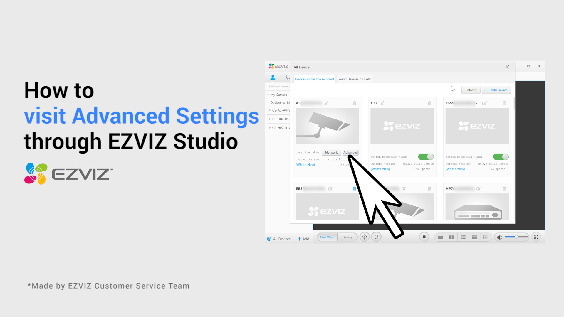 How to visit Advanced Settings through EZVIZ Studio