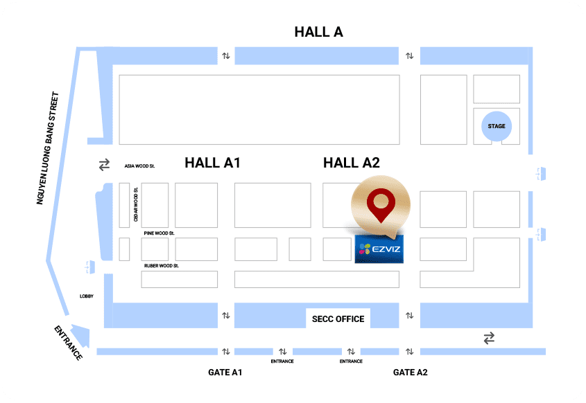 SECC Hall A floor plan showing the EZVIZ booth location