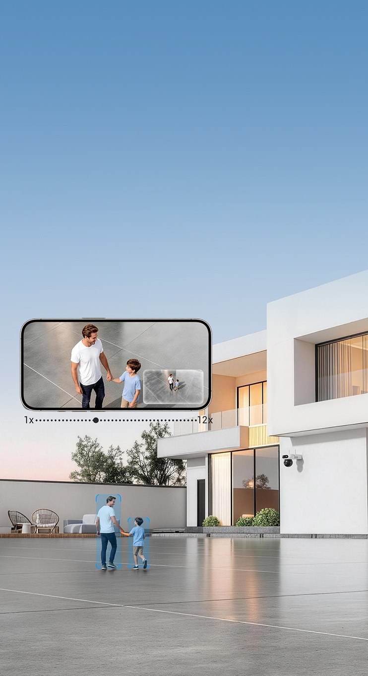 Family walking outside a modern house