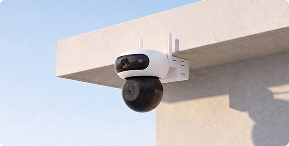 CB90 Dual camera installed beneath an exterior eave