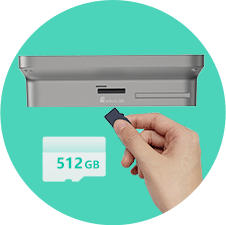 microSD card slot supporting local storage up to 512 GB